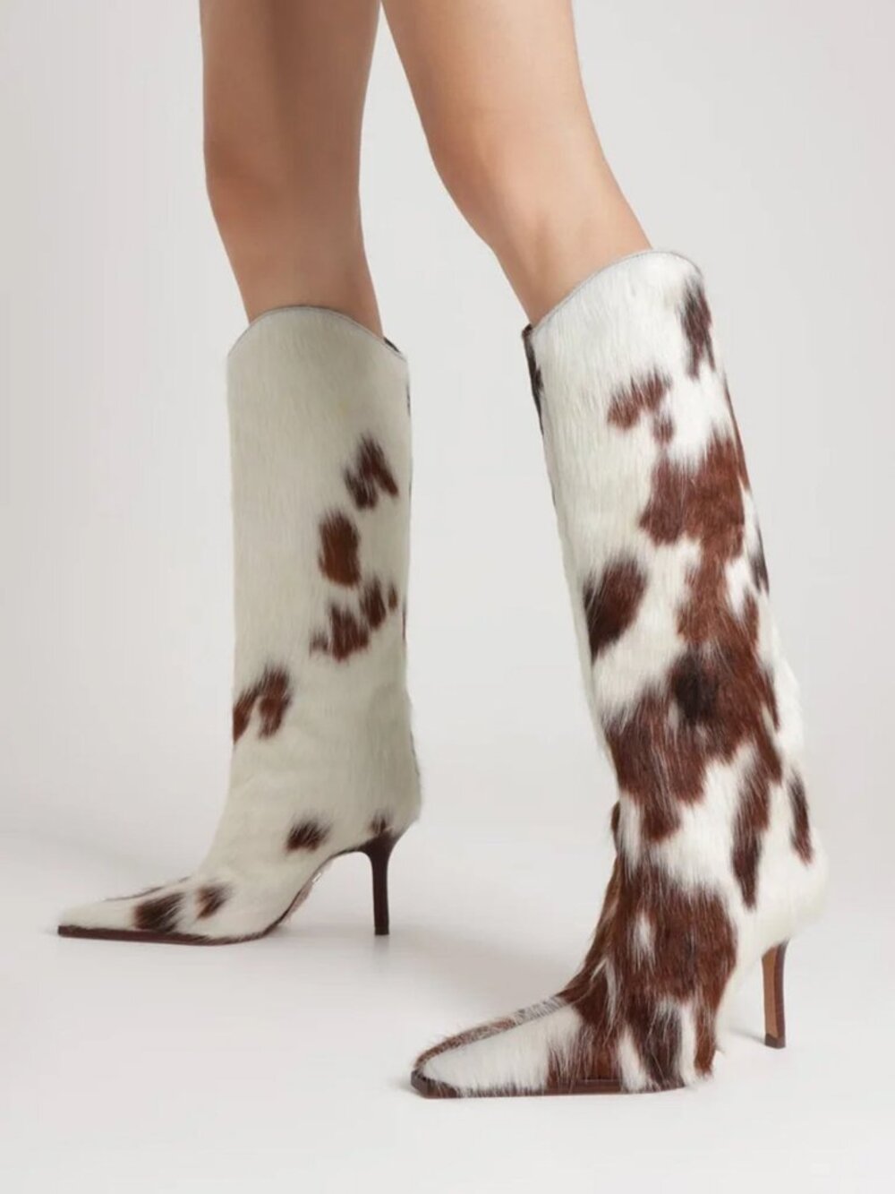 Schutz Maryana Calf Hair Boots in Brown cow hide fur knee high heel cowboy - Picture 7 of 8